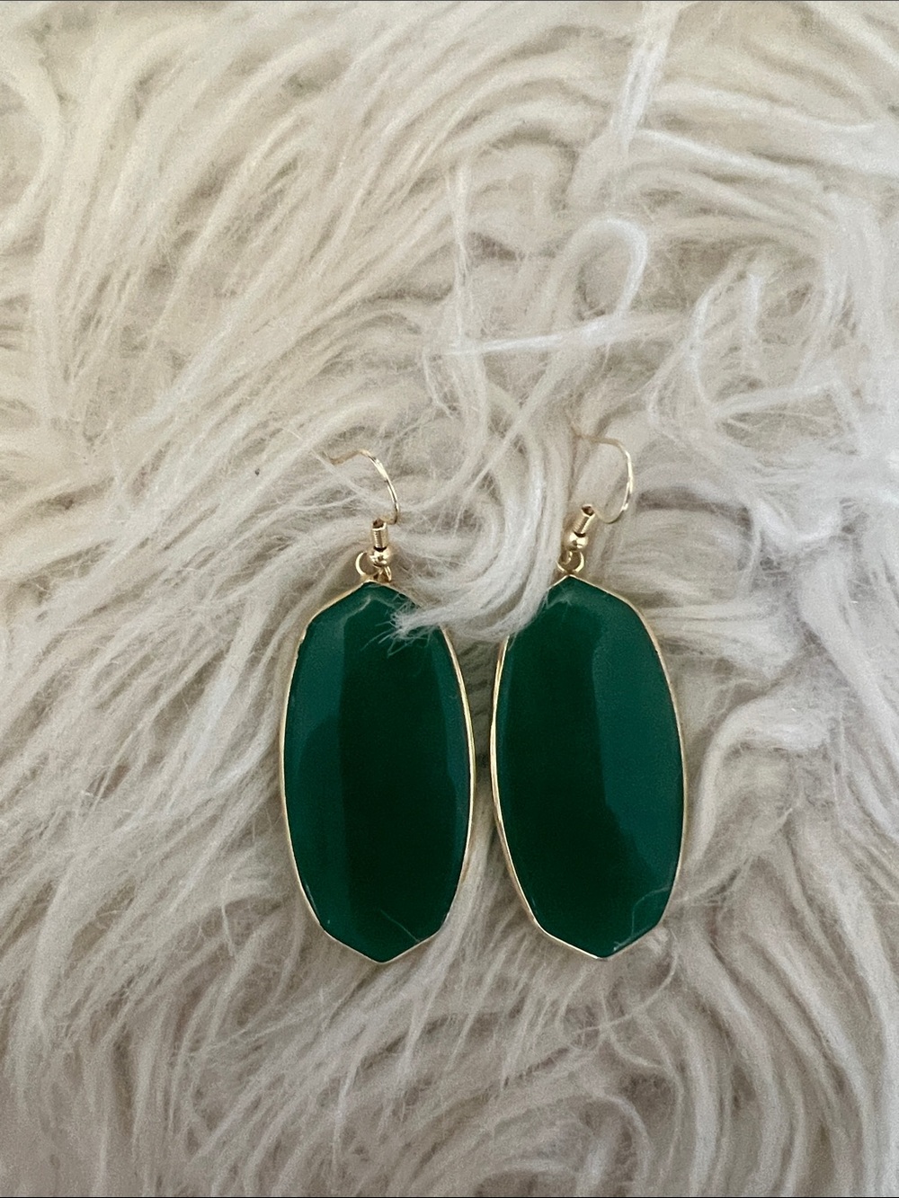 Gold-Trim Green Dangle Earrings